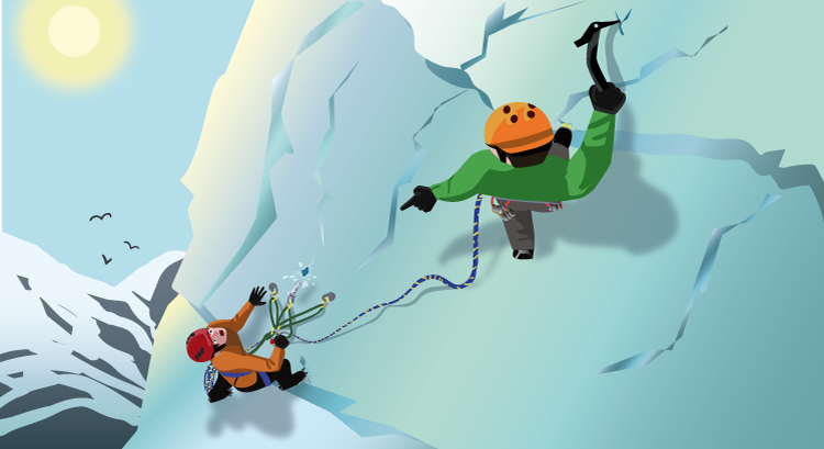 ice climbing on a sunny day